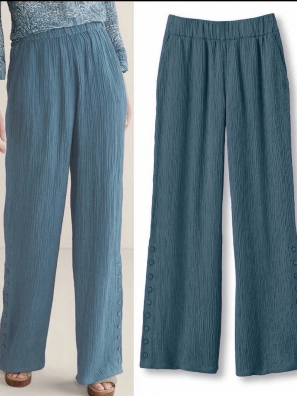 NWT Soft Surroundings OCEO pant in Blue Mallard size XL 18 wide leg gauze